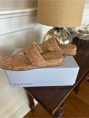 AEROSOLES Cork-Texture Tan Slide Sandals 7.5